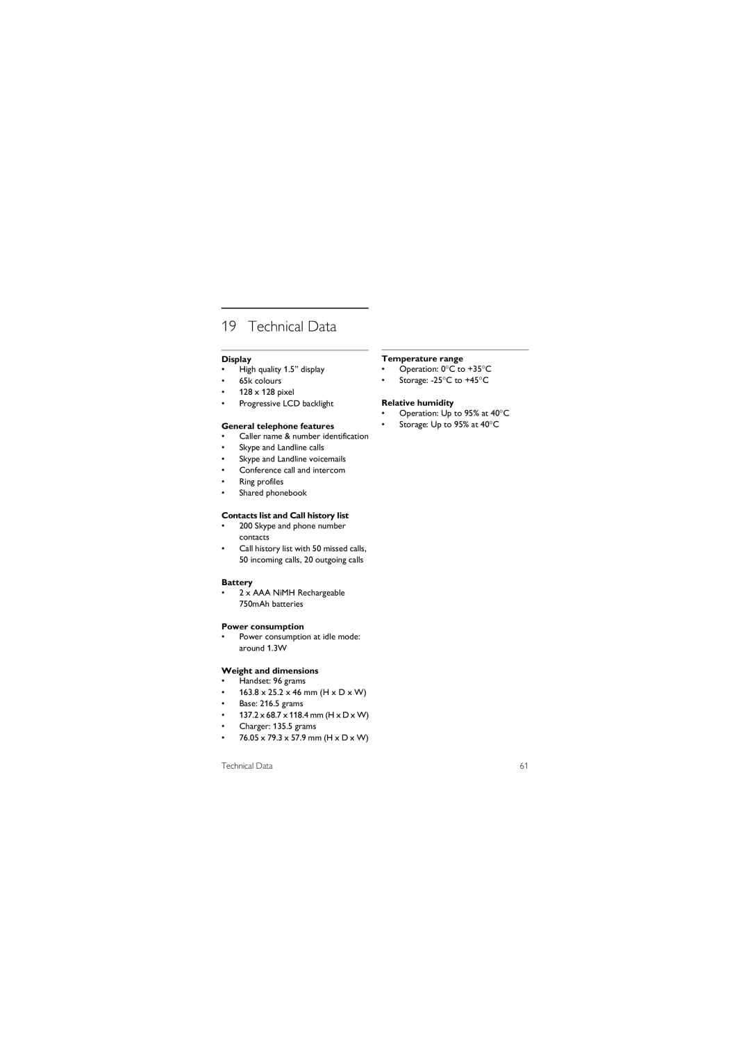 Philips 855 manual Technical Data 