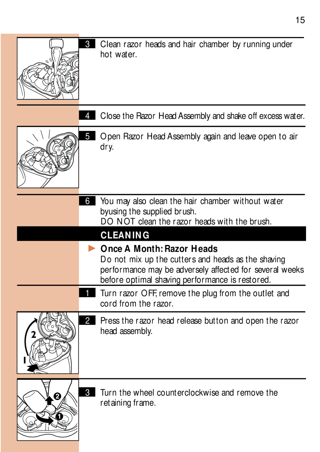 Philips 6887, 85XL 3, 6886, 7885 manual Once a Month Razor Heads 