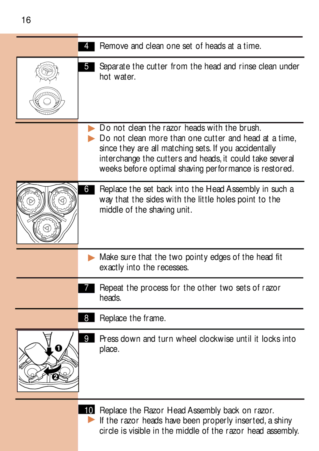 Philips 85XL 3, 6886, 7885, 6887 manual Place Replace the Razor Head Assembly back on razor 