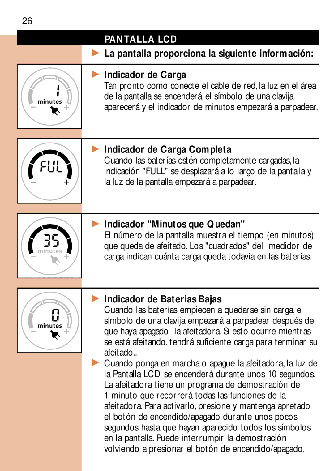 Philips 7885 Pantalla LCD, Indicador de Carga Completa, Indicador Minutos que Quedan, Indicador de Baterias Bajas 
