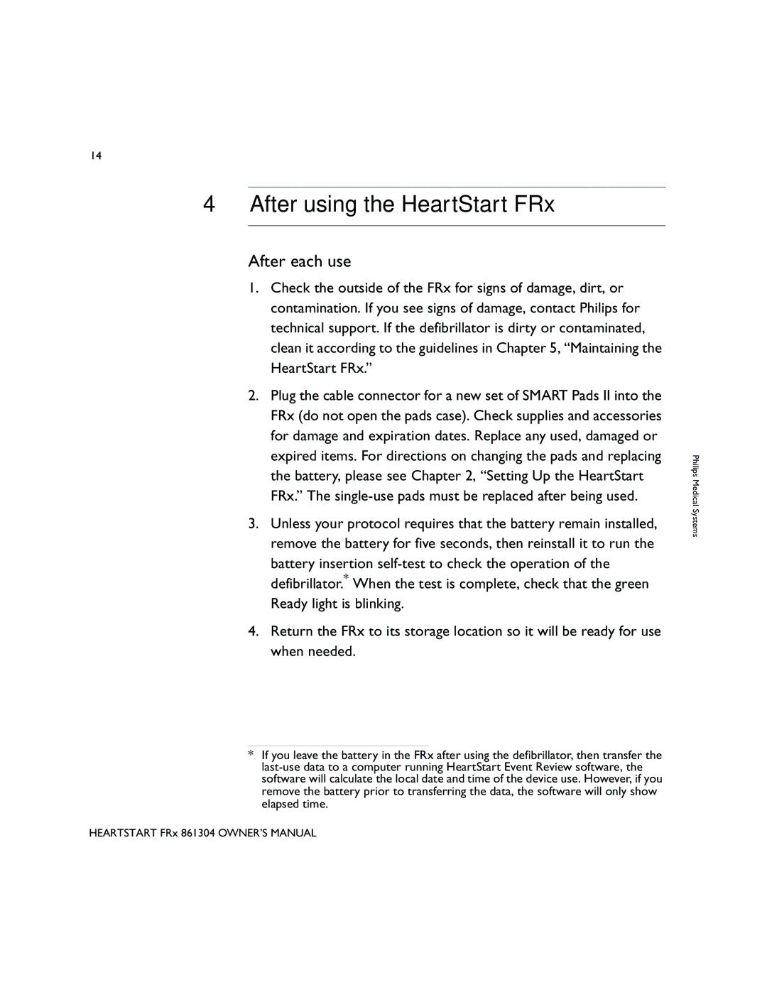 Philips 861304 owner manual After using the HeartStart FRx, After each use 