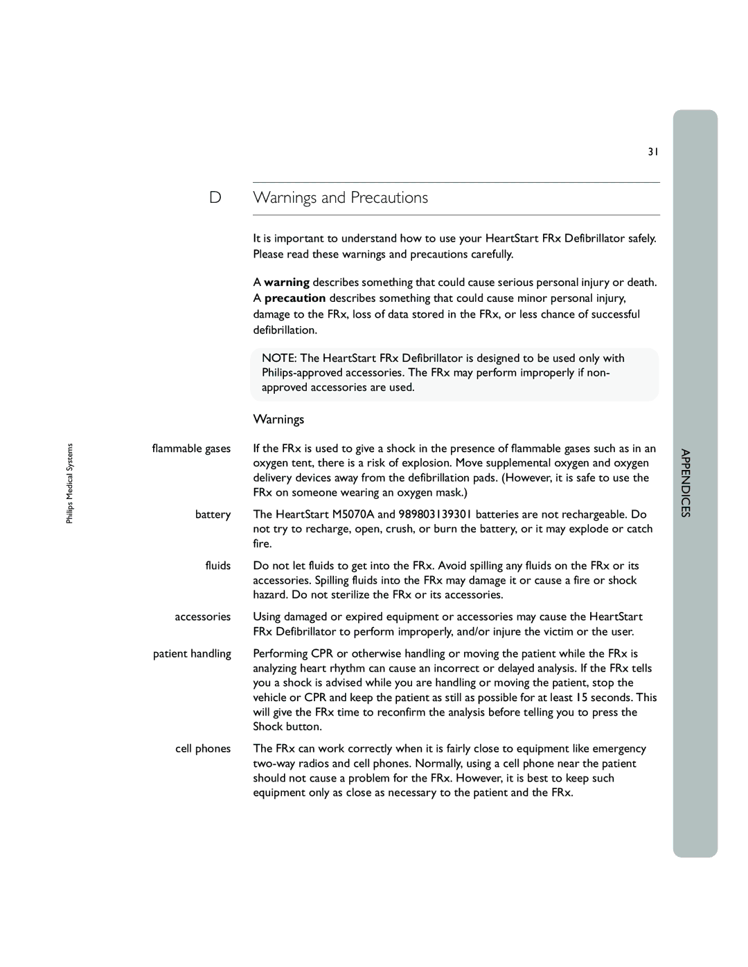 Philips 861304 Please read these warnings and precautions carefully, Defibrillation, Approved accessories are used, Fire 