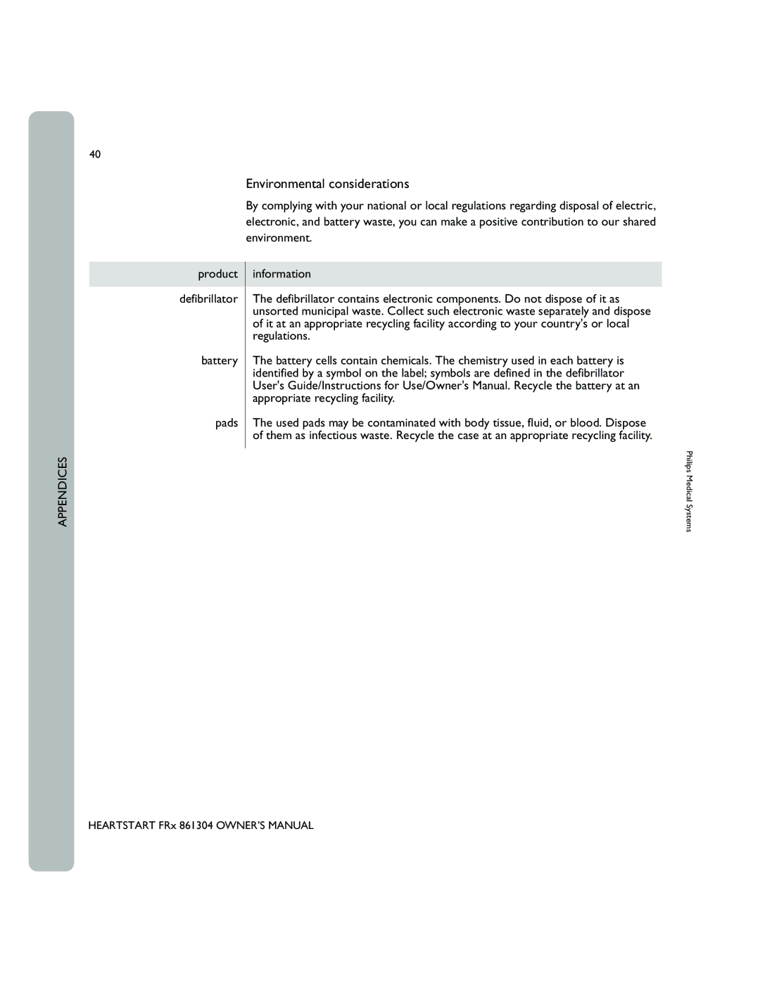 Philips 861304 owner manual Environmental considerations, Regulations 