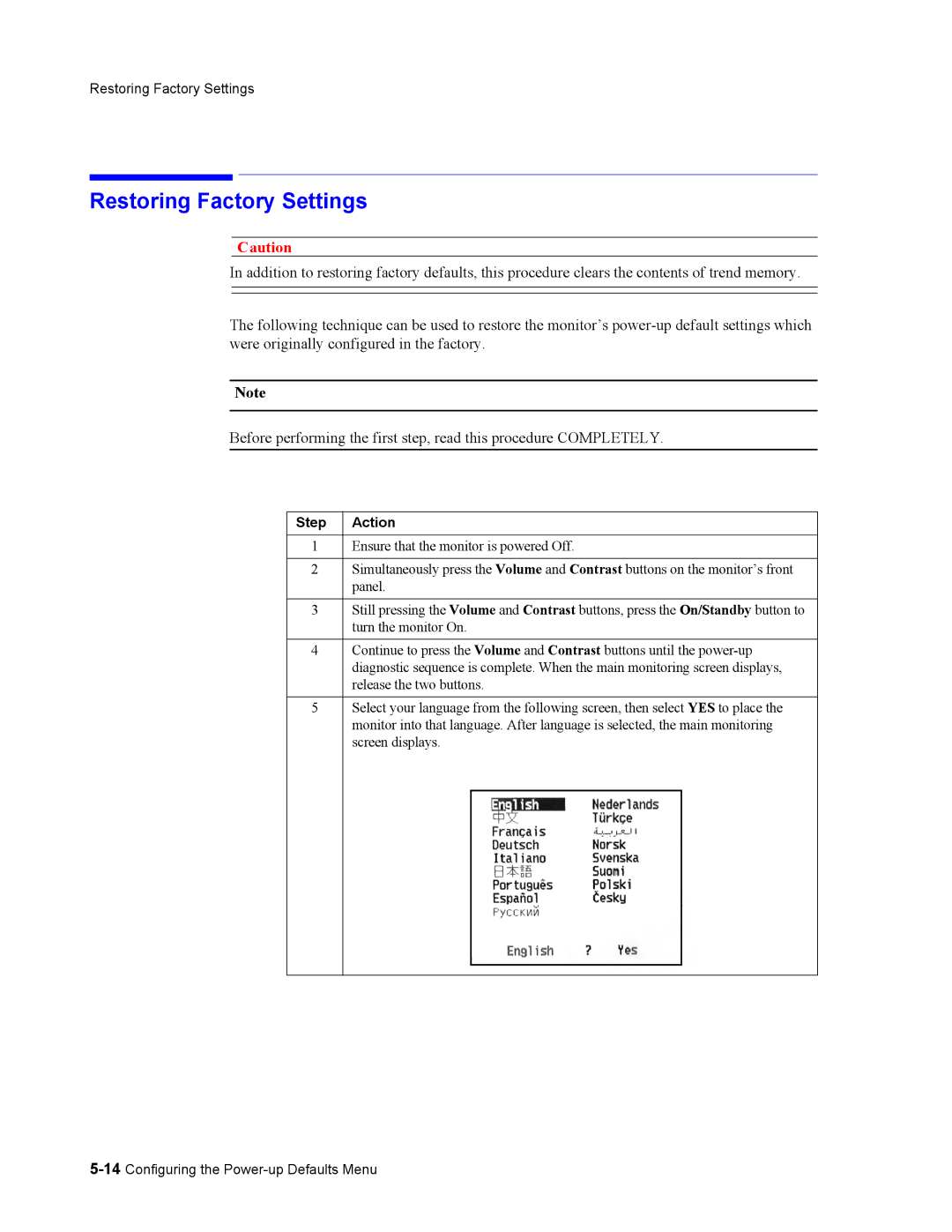 Philips 862478, 862474 manual Restoring Factory Settings, Step Action 