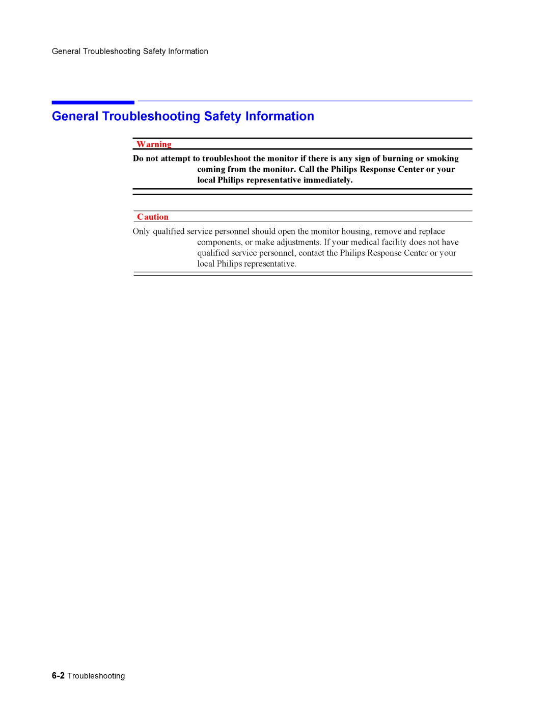 Philips 862478, 862474 manual General Troubleshooting Safety Information 