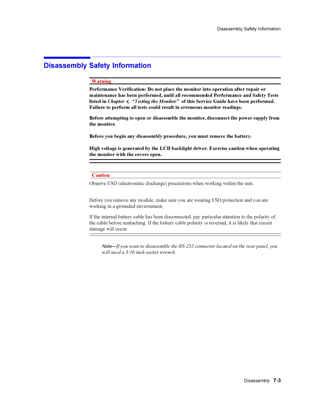 Philips 862474, 862478 manual Disassembly Safety Information 