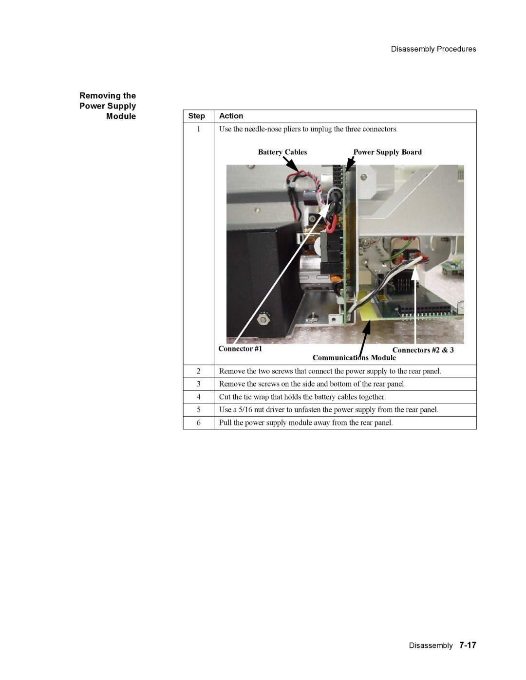 Philips 862474, 862478 Removing Power Supply Module, Battery Cables Power Supply Board Connector #1, Communications Module 