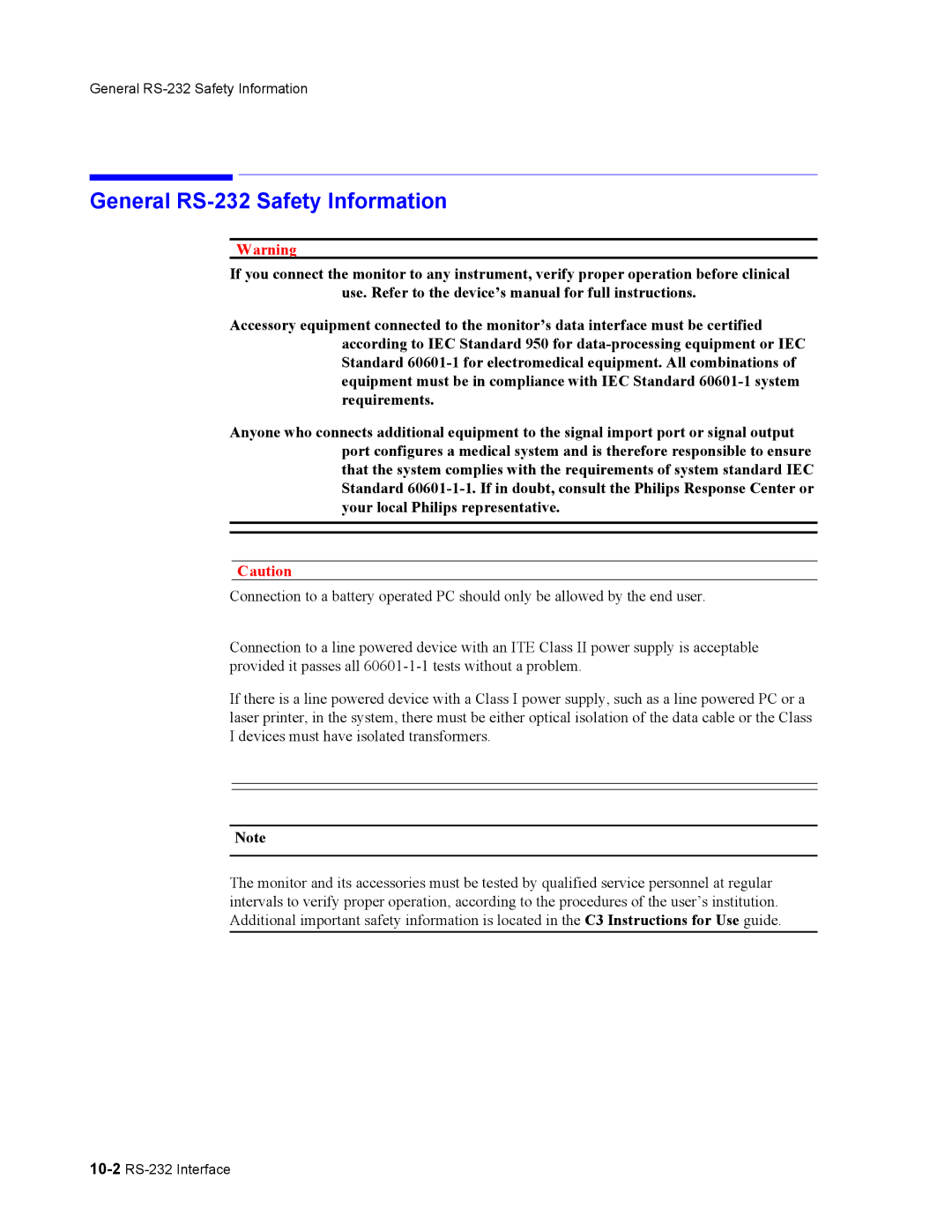 Philips 862478, 862474 manual General RS-232 Safety Information 