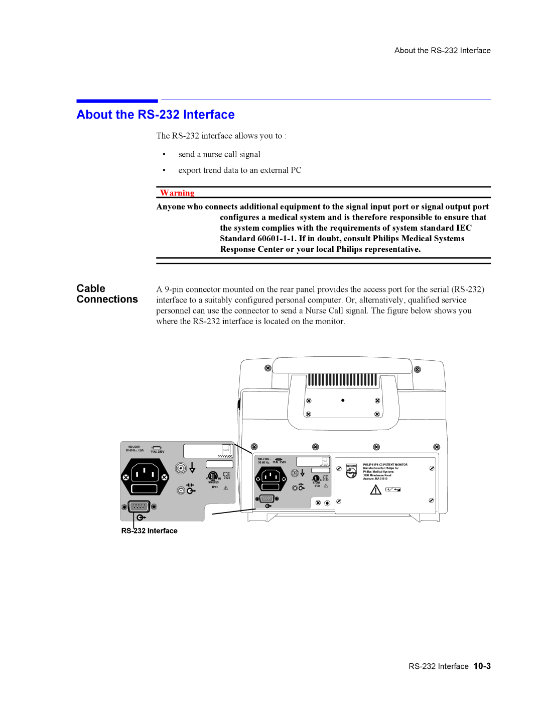 Philips 862474, 862478 manual About the RS-232 Interface, Cable 