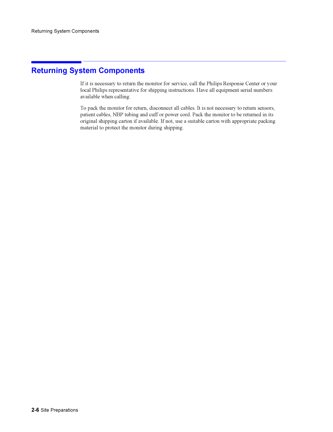 Philips 862478, 862474 manual Returning System Components 