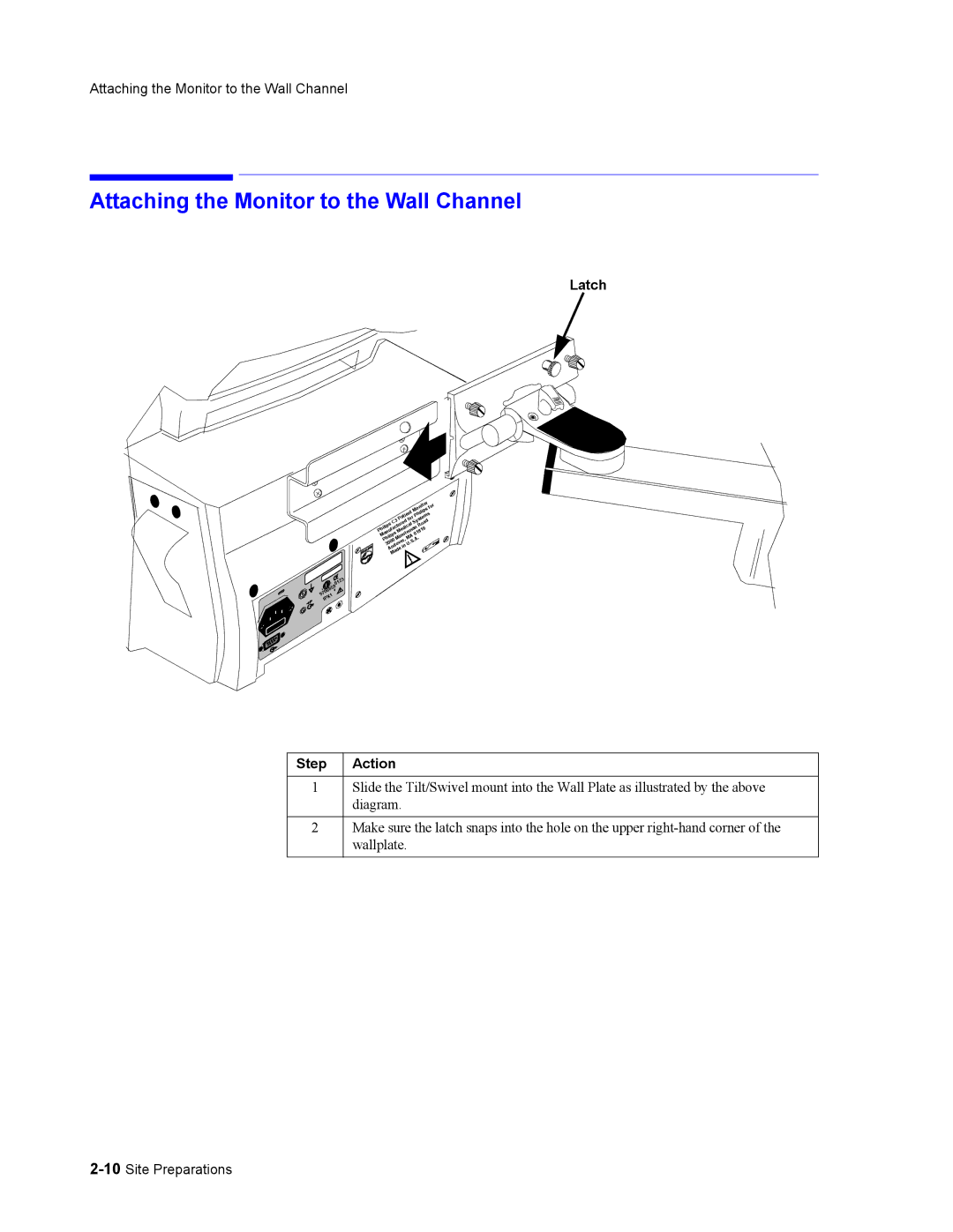 Philips 862478, 862474 manual Attaching the Monitor to the Wall Channel, Latch 