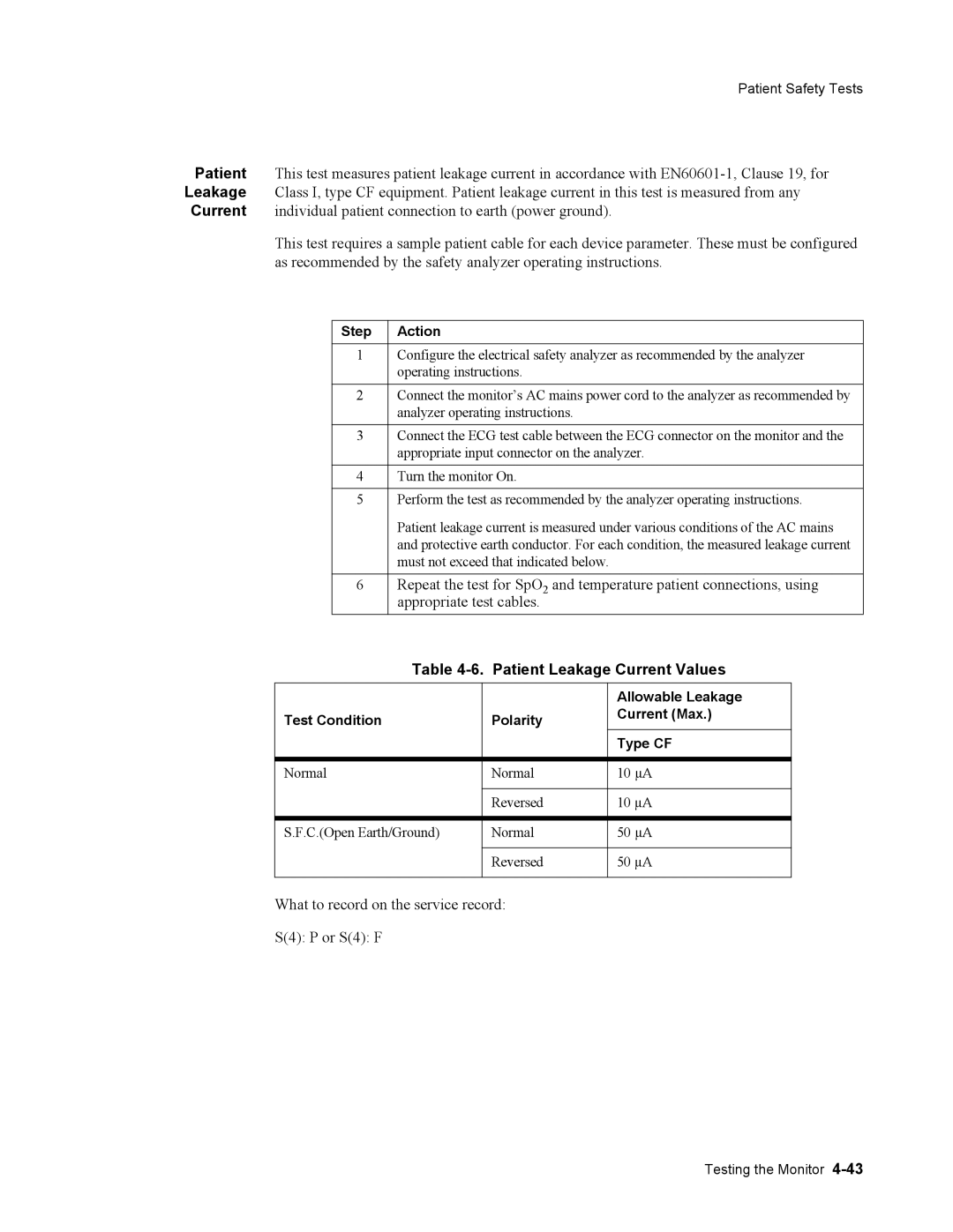 Philips 862474, 862478 manual Patient Leakage Current Values 