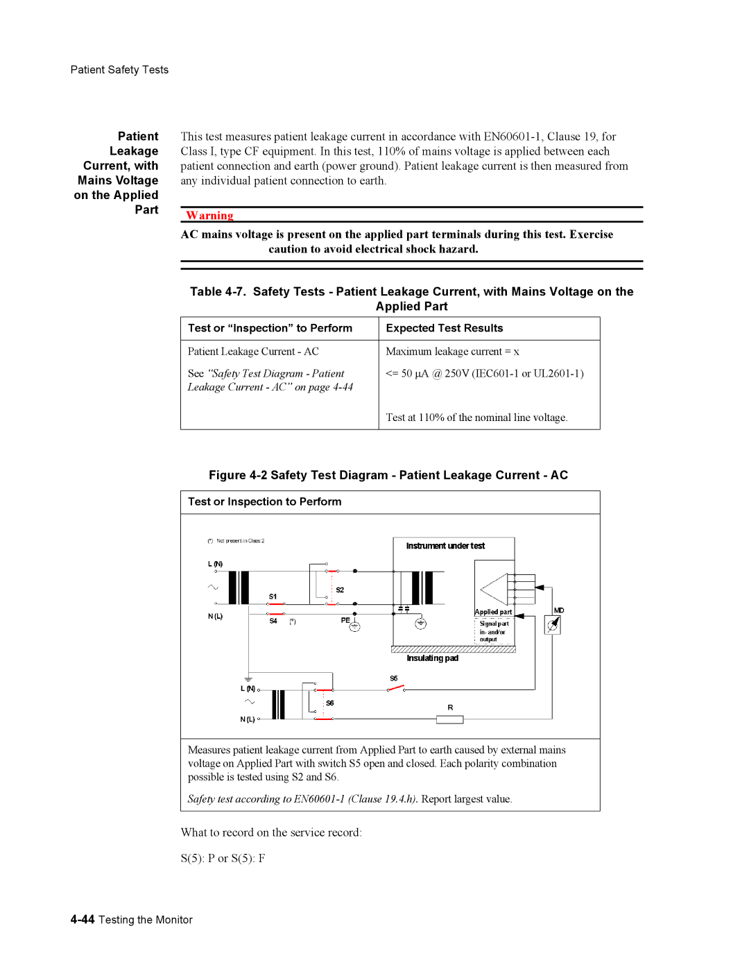 Philips 862478, 862474 manual On the Applied, Safety Test Diagram Patient Leakage Current AC 