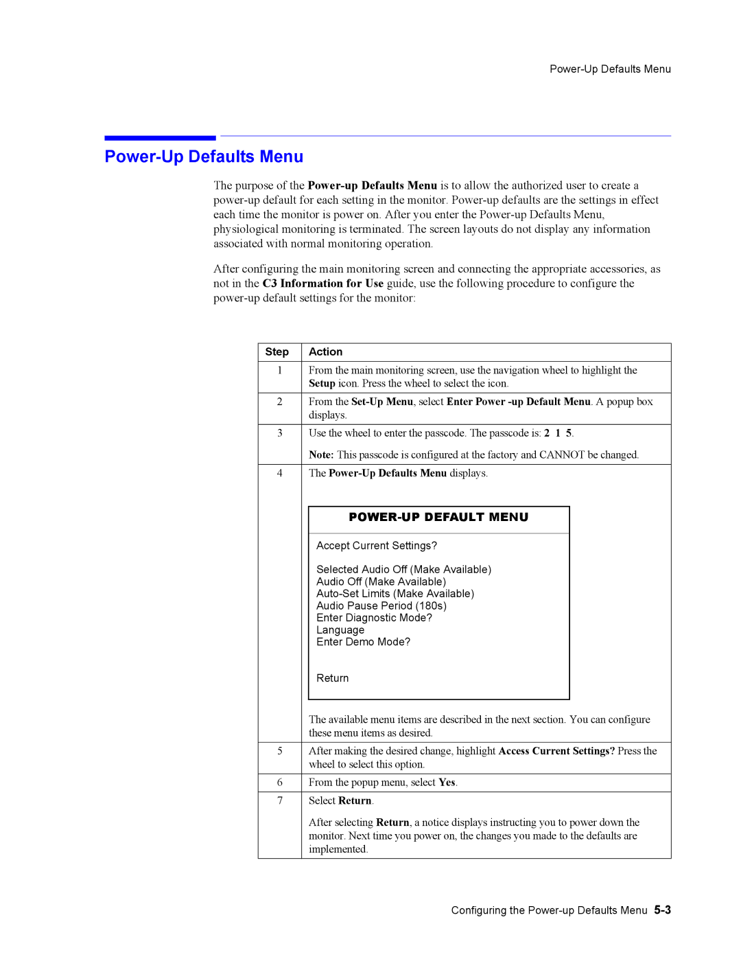 Philips 862474, 862478 manual Power-Up Defaults Menu displays 