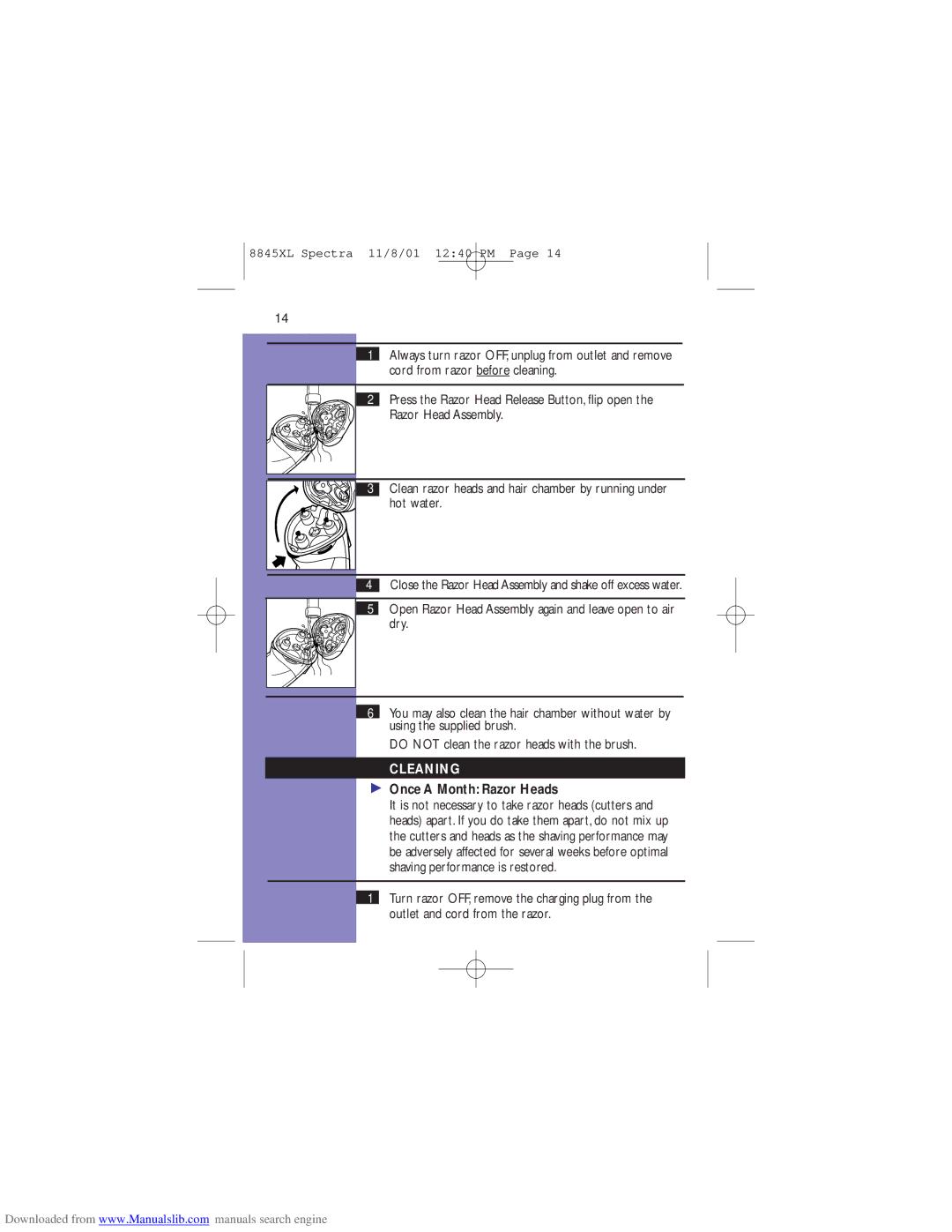Philips 8845XL manual Once a Month Razor Heads 