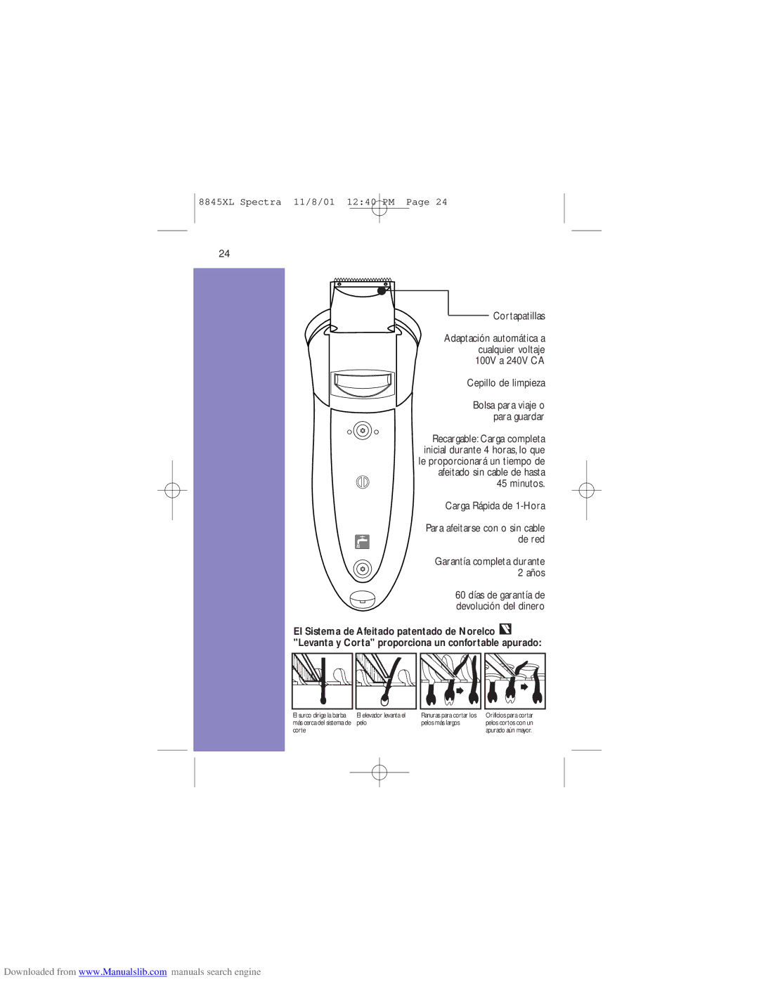 Philips 8845XL manual Cortapatillas, Cepillo de limpieza, Carga Rápida de 1-Hora 