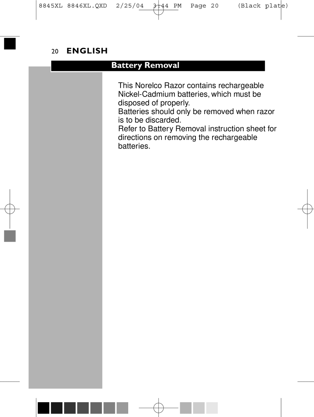 Philips 8846XL manual Battery Removal 