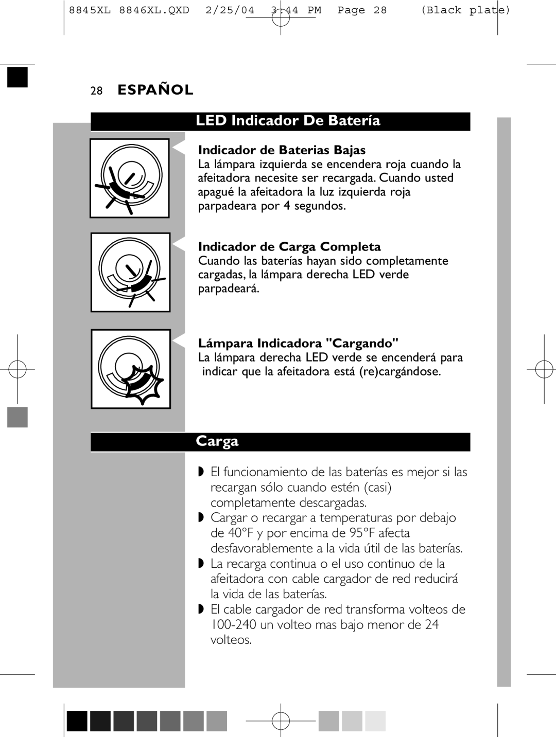 Philips 8846XL manual LED Indicador De Batería, Carga 