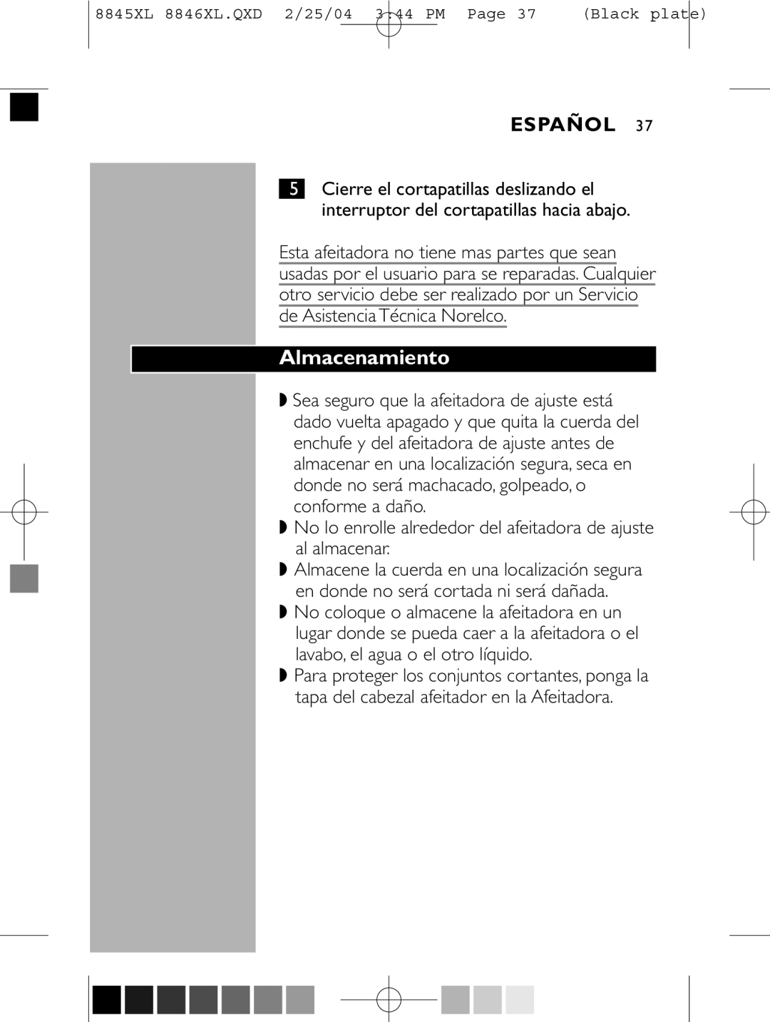 Philips 8846XL manual Almacenamiento 