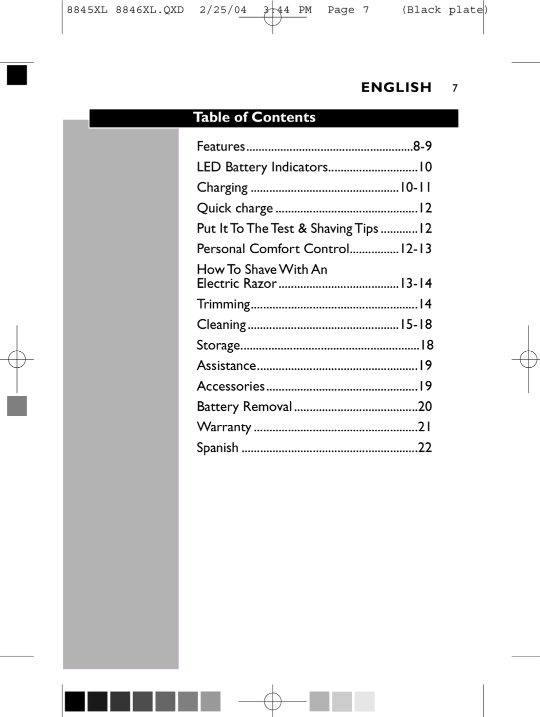 Philips 8846XL manual Table of Contents 