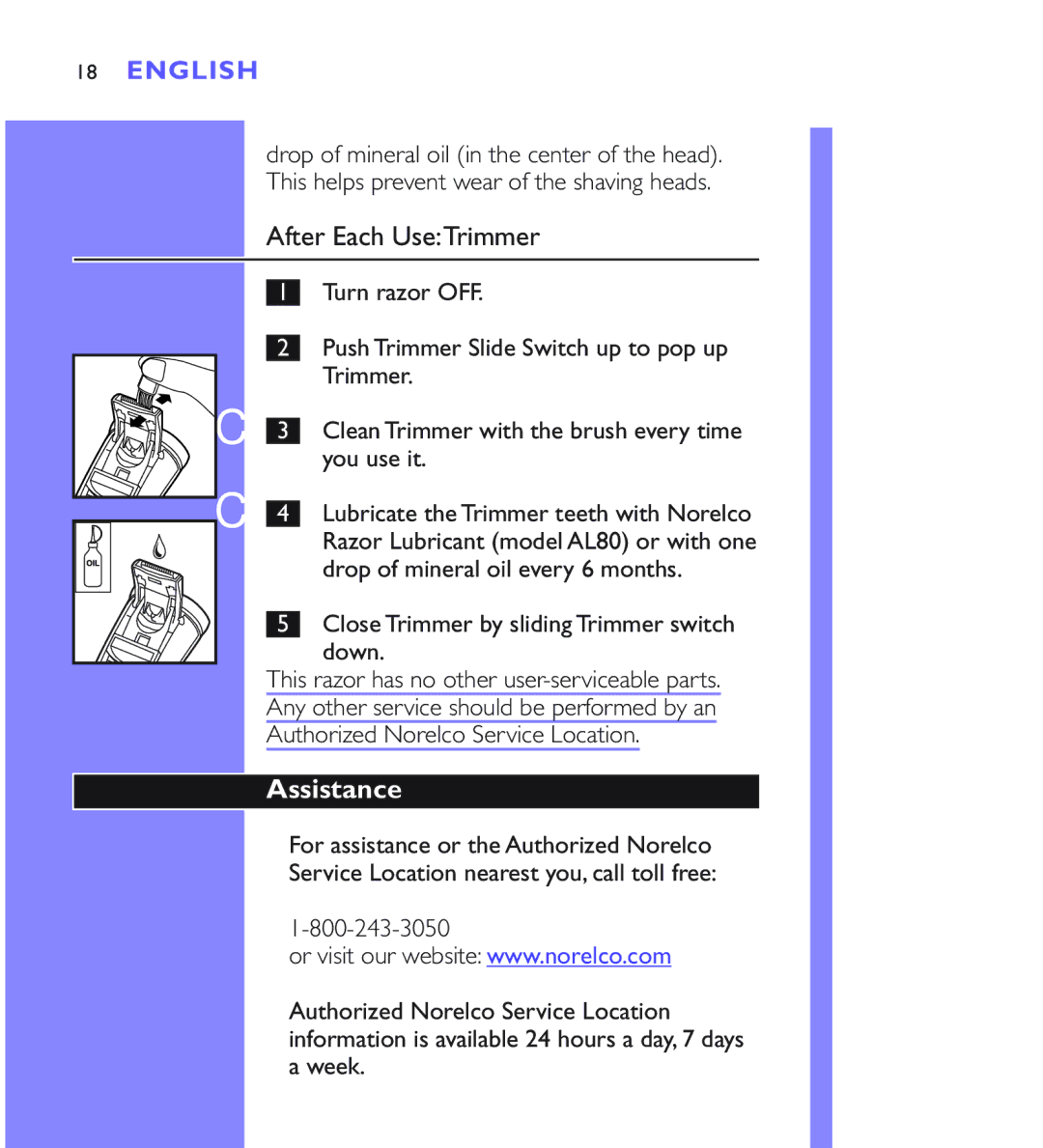 Philips 8883XL, 8881XL, 8880XL manual After Each UseTrimmer, Assistance 