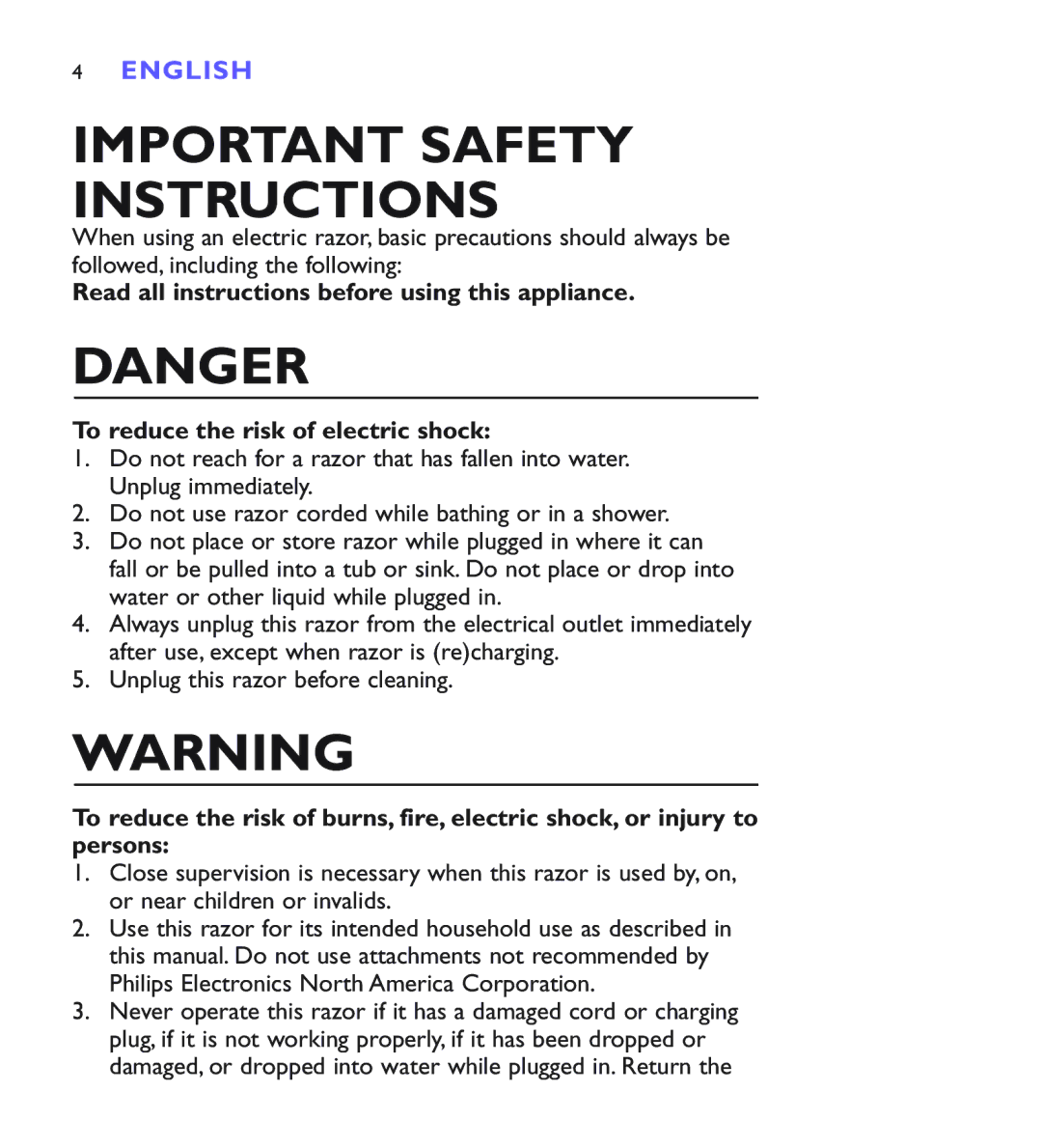 Philips 8881XL, 8883XL, 8880XL manual Important Safety Instructions 