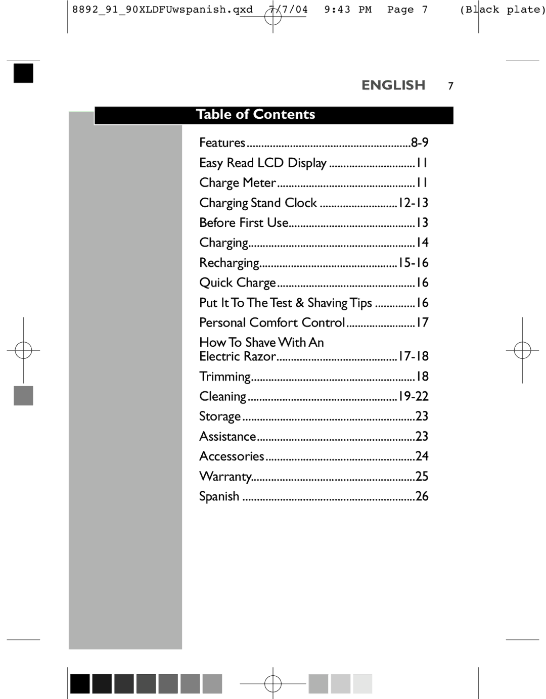 Philips 8890XL, 8892XL, 8891XL manual Table of Contents 