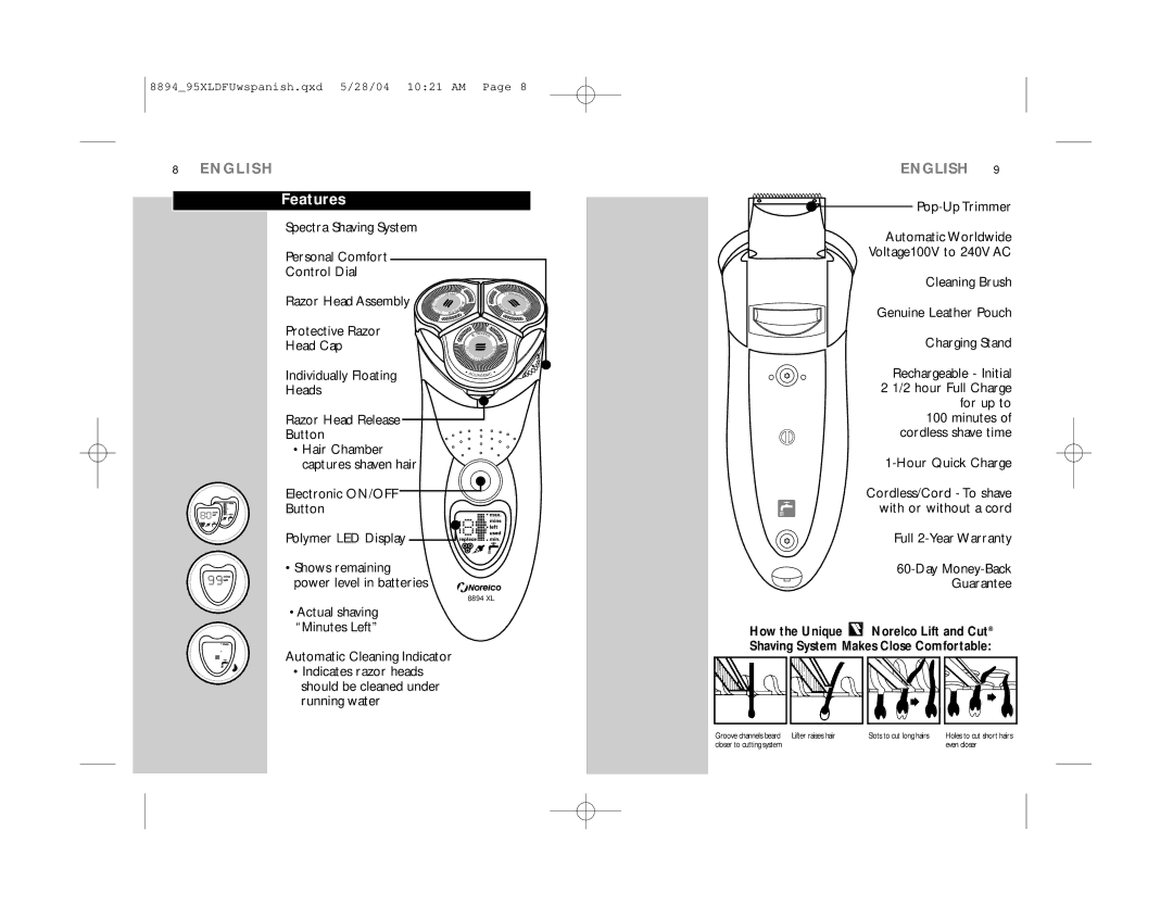 Philips 8894XL, 8895XL manual Features 