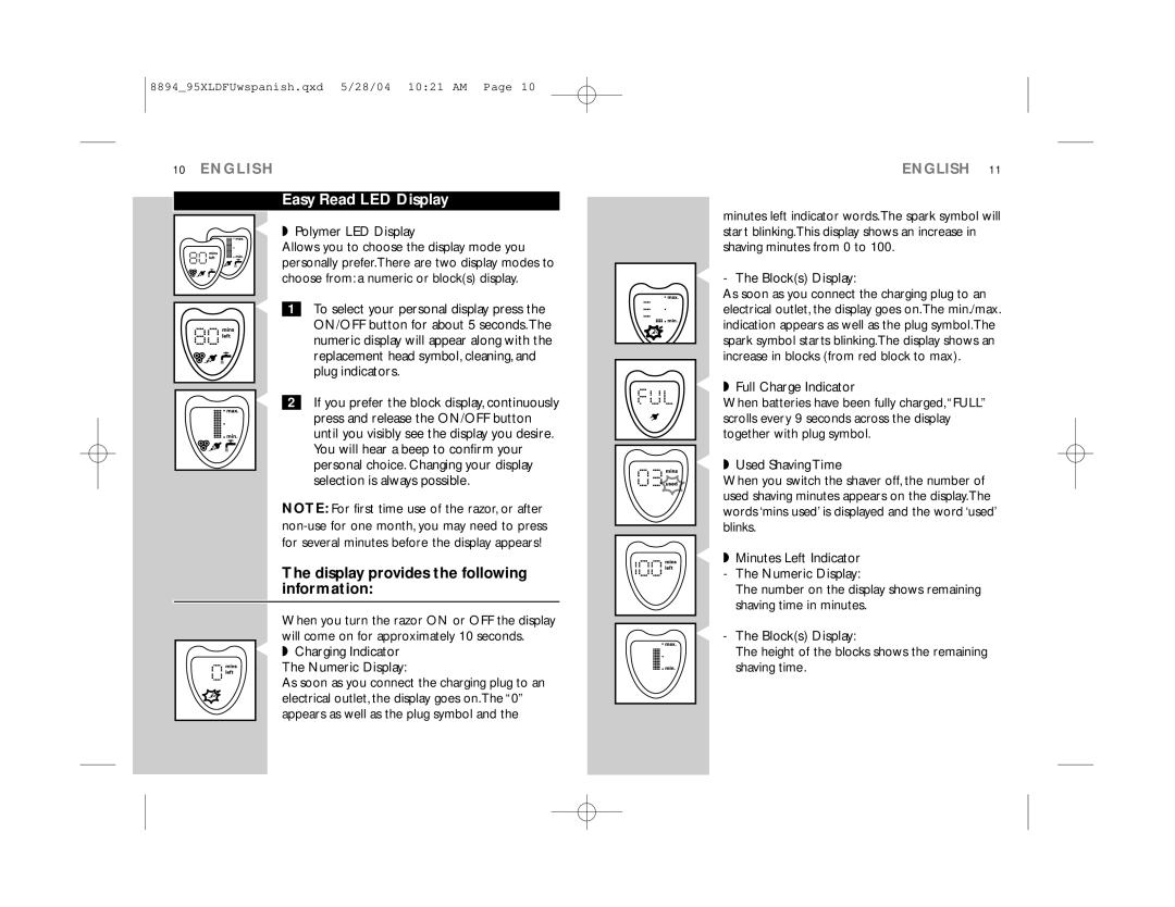 Philips 8895XL, 8894XL manual Easy Read LED Display, Display provides the following information 