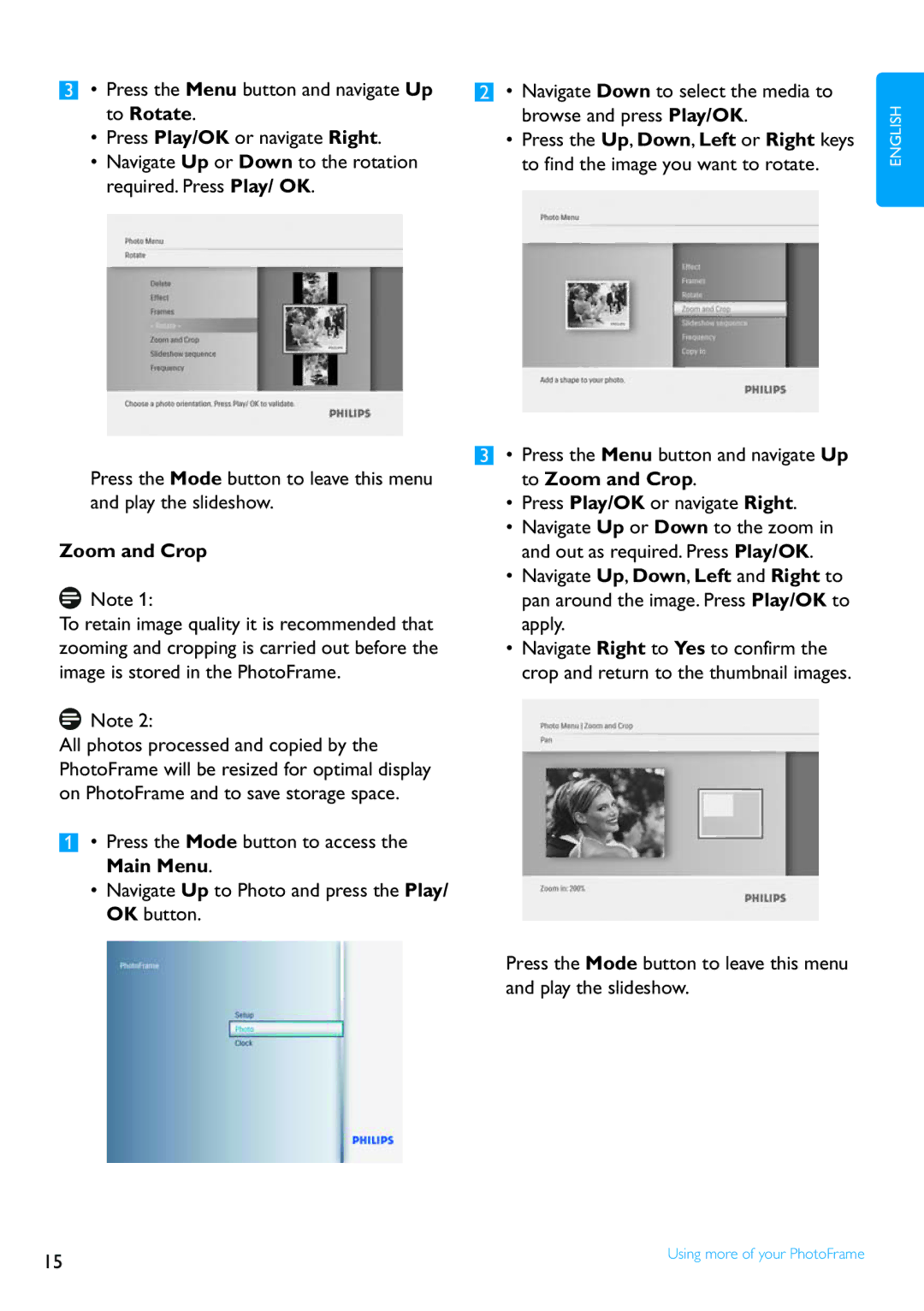 Philips 8FF2FPB user manual Zoom and Crop 