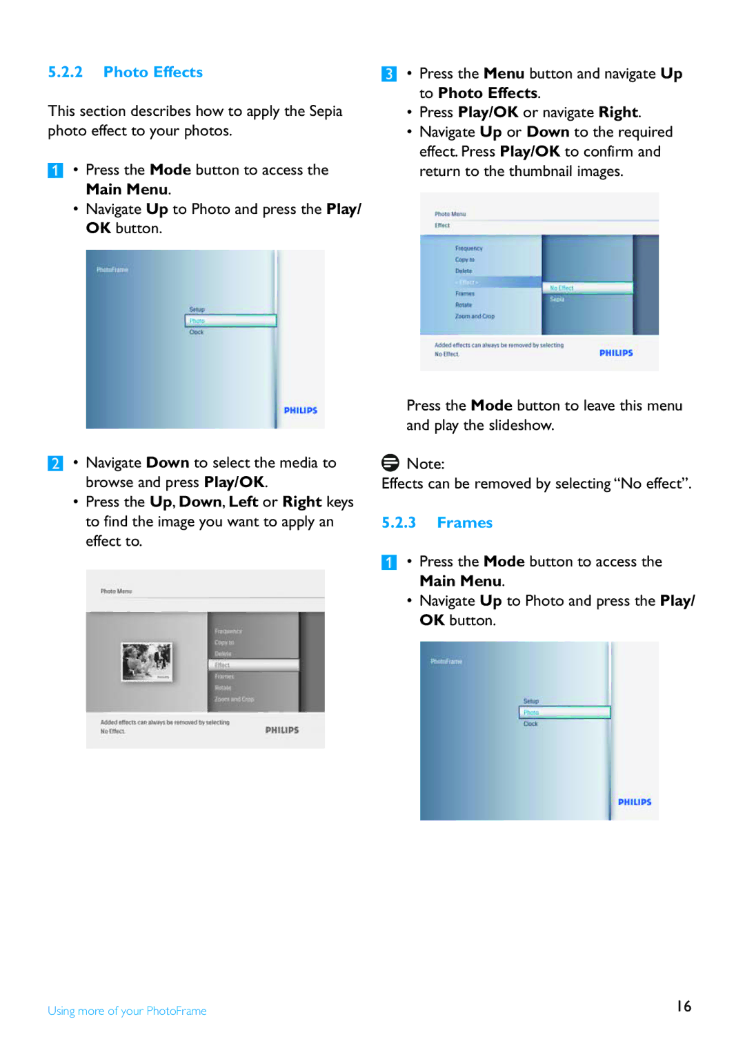 Philips 8FF2FPB user manual Photo Effects, Frames 