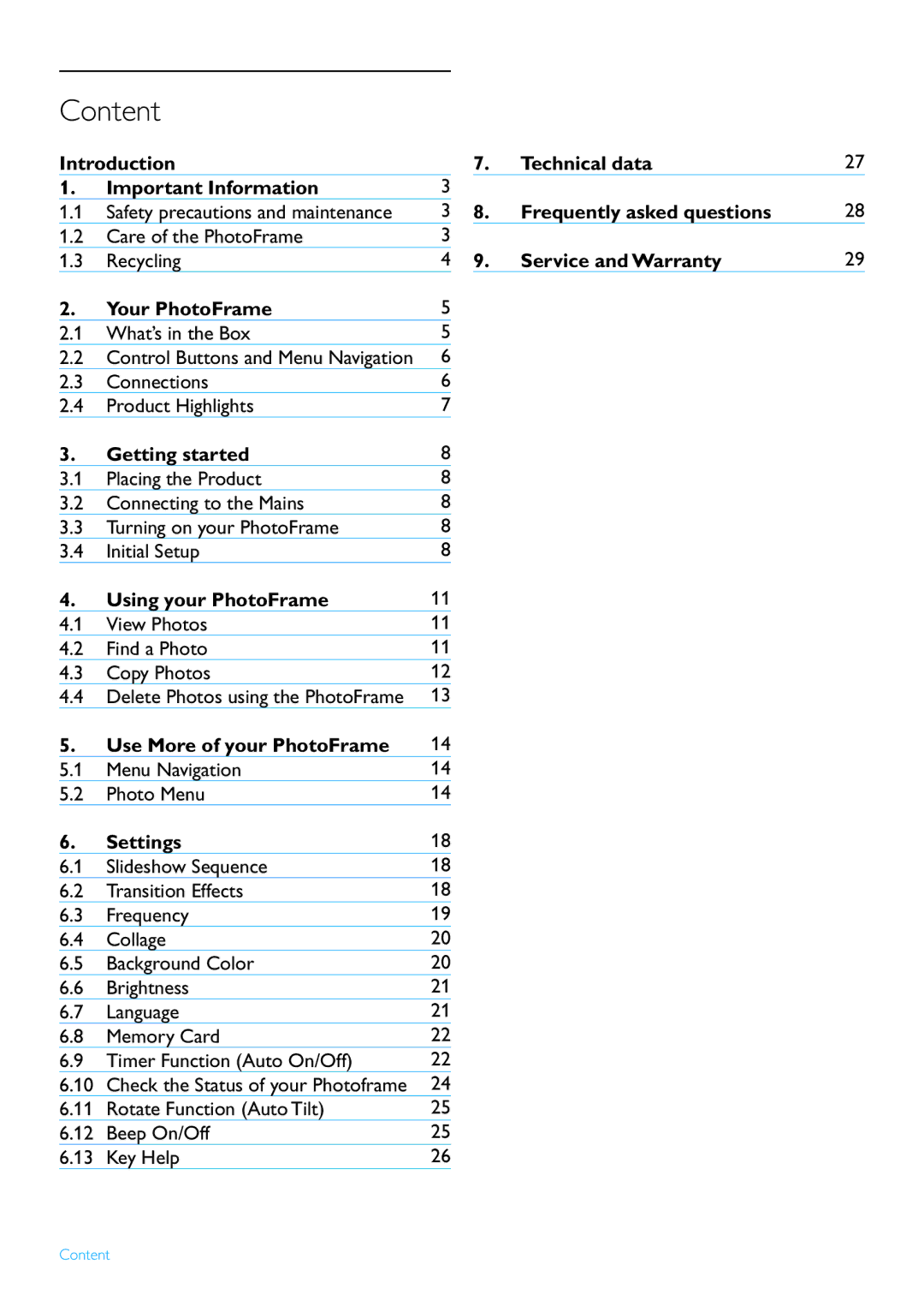 Philips 8FF2FPB user manual Content 