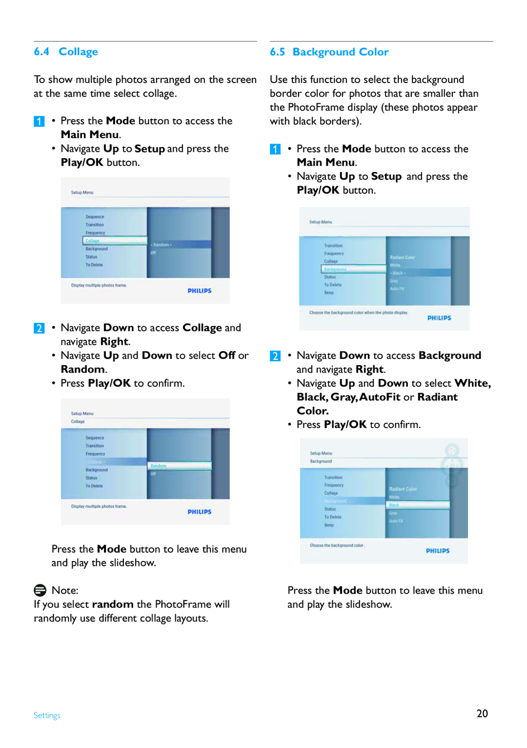 Philips 8FF2FPB user manual Collage Background Color 