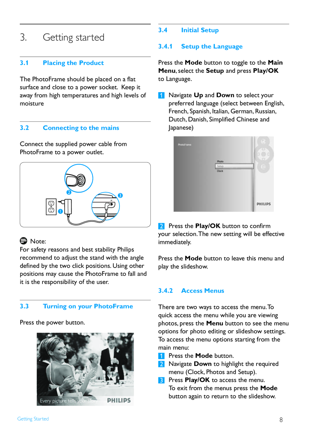 Philips 8FF2FPB user manual Getting started 