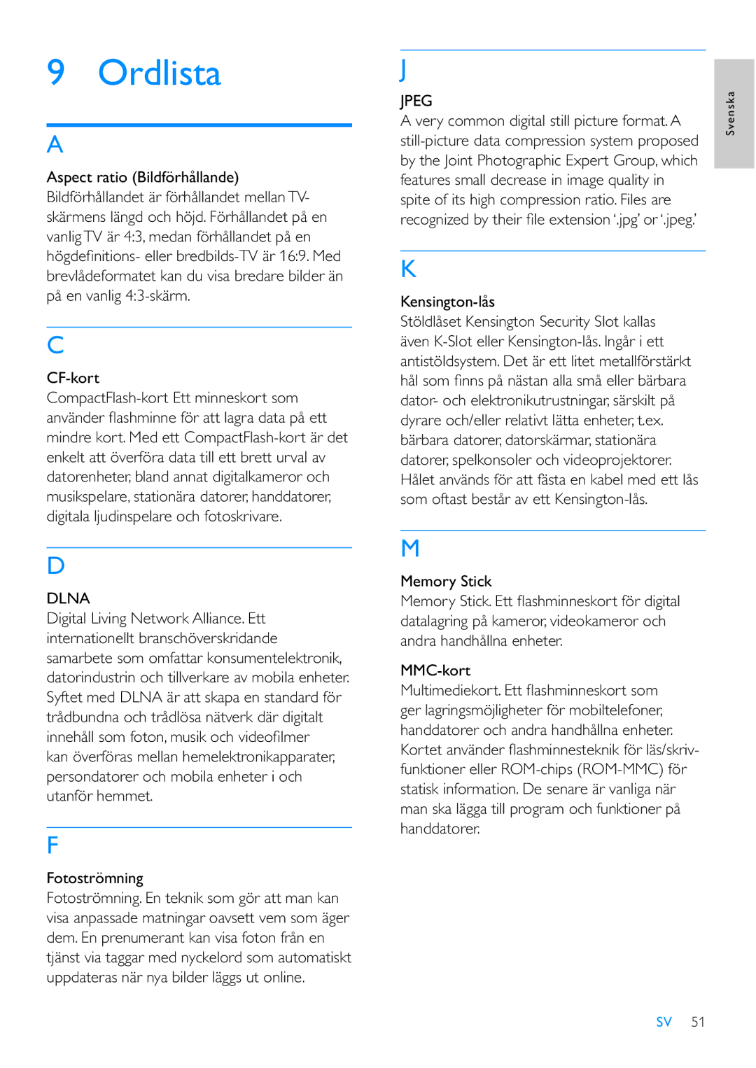 Philips 8FF3WMI manual CF-kort, Fotoströmning, MMC-kort 