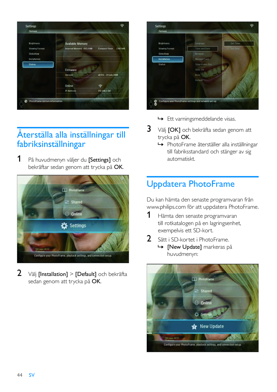 Philips 8FF3WMI manual Uppdatera PhotoFrame 