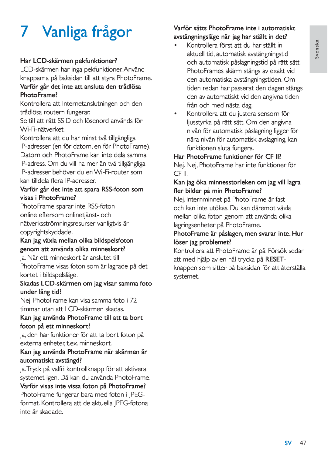 Philips 8FF3WMI manual Vanliga frågor 