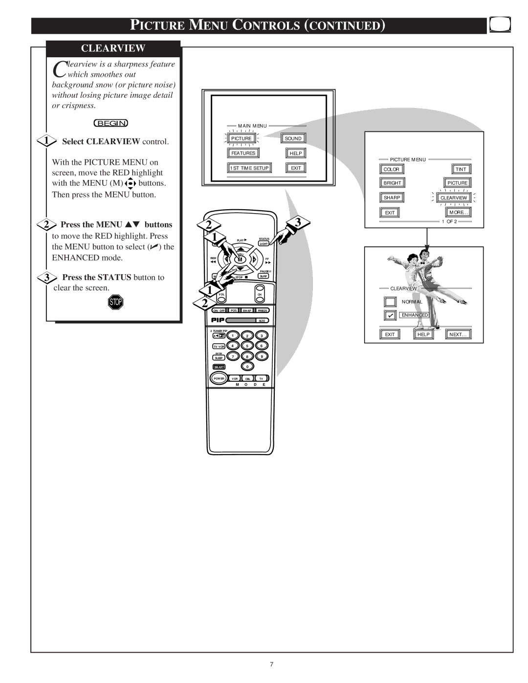 Philips 8P6044C, 8P5441C, 8P6041C, 8P4844C, 8P4841C, 8P5444C, 8P6051C warranty Picture Menu Controls, Select Clearview control 