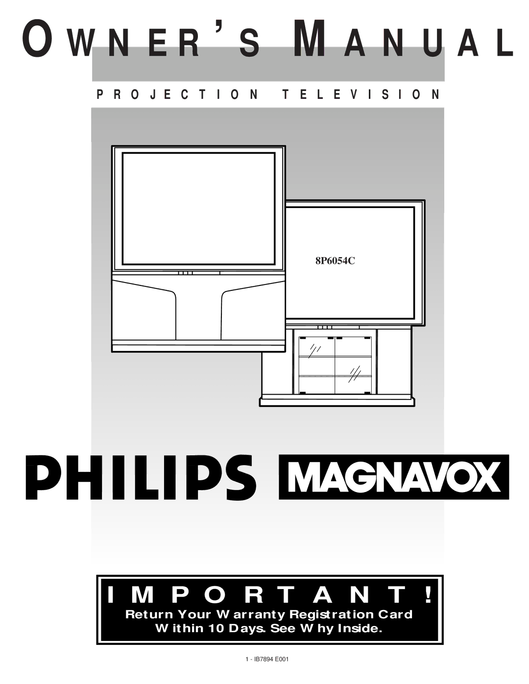 Philips 8P6054C warranty N E R ’ S M a N U a L 