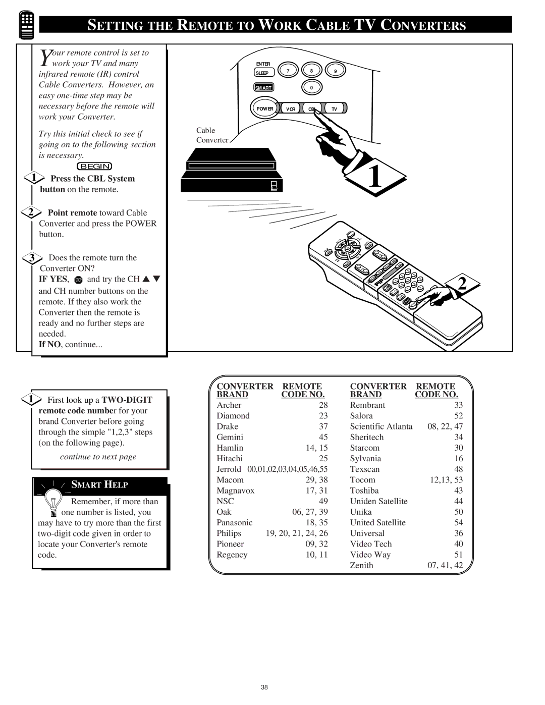 Philips 8P6054C warranty Setting the Remote to Work Cable TV Converters, Cable Converter 