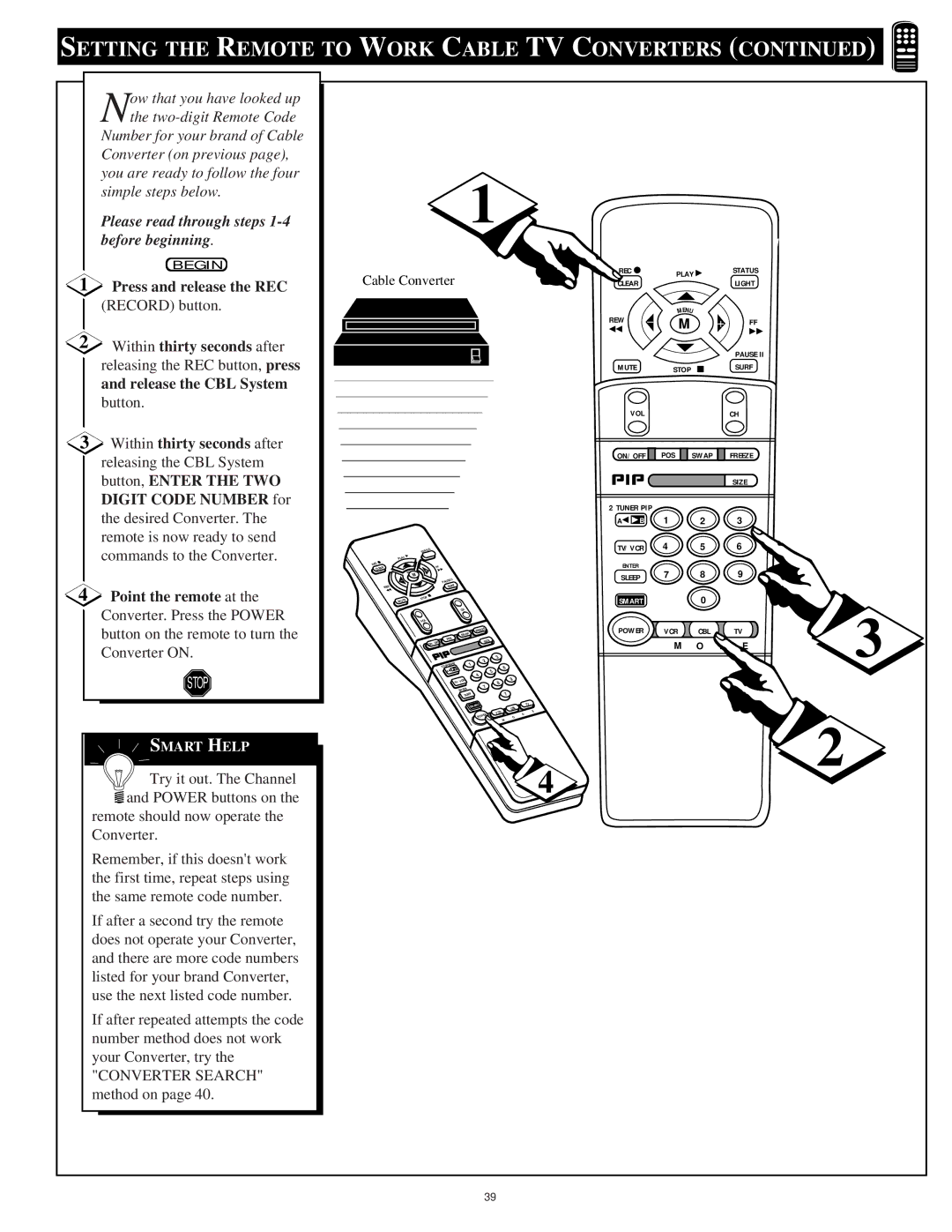 Philips 8P6054C warranty Release the CBL System, Button, Enter the TWO, Point the remote at 