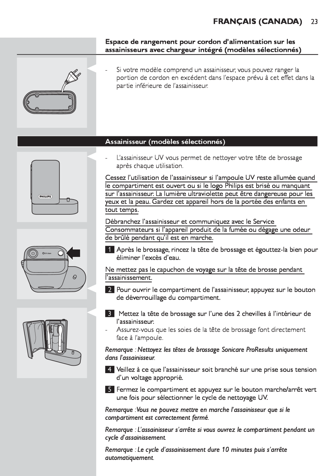 Philips 900 Series manual Assainisseur modèles sélectionnés, Français Canada 