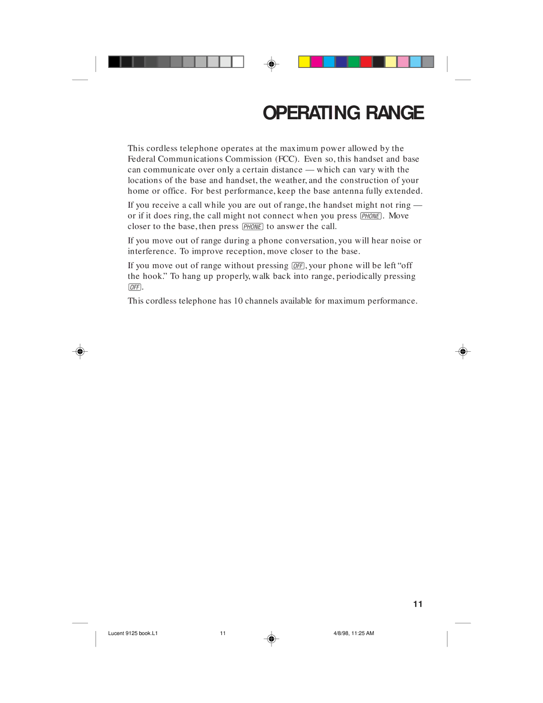 Philips 9125 user manual Operating Range 