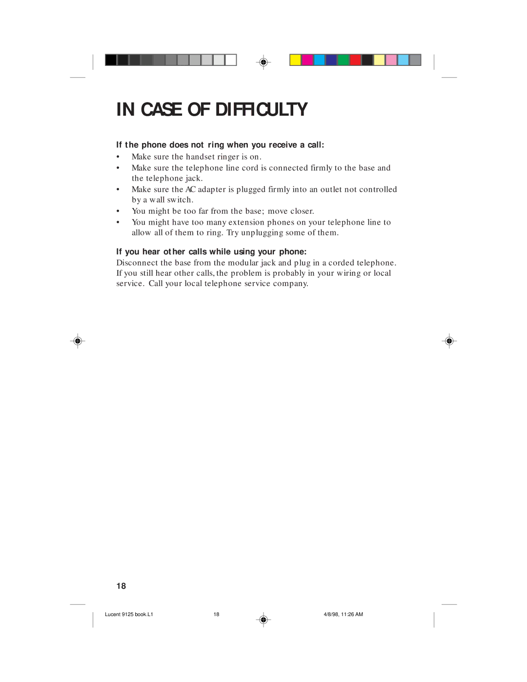 Philips 9125 user manual If the phone does not ring when you receive a call 