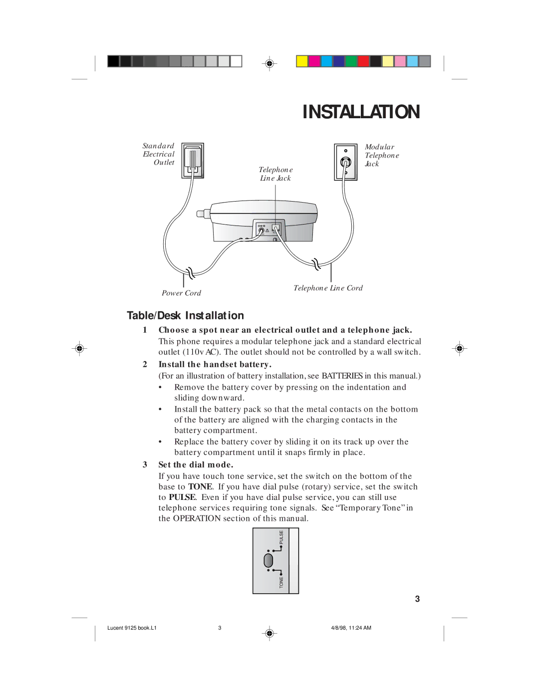 Philips 9125 user manual Table/Desk Installation 