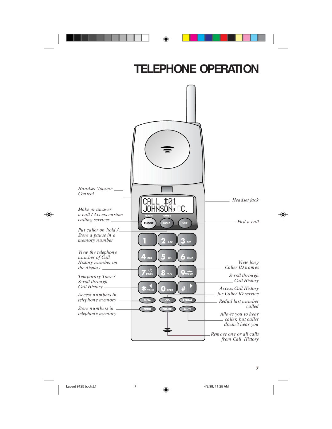 Philips 9125 user manual Telephone Operation 