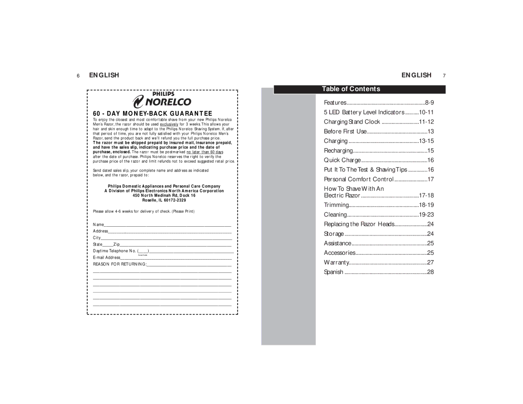 Philips 9160XL manual Table of Contents 