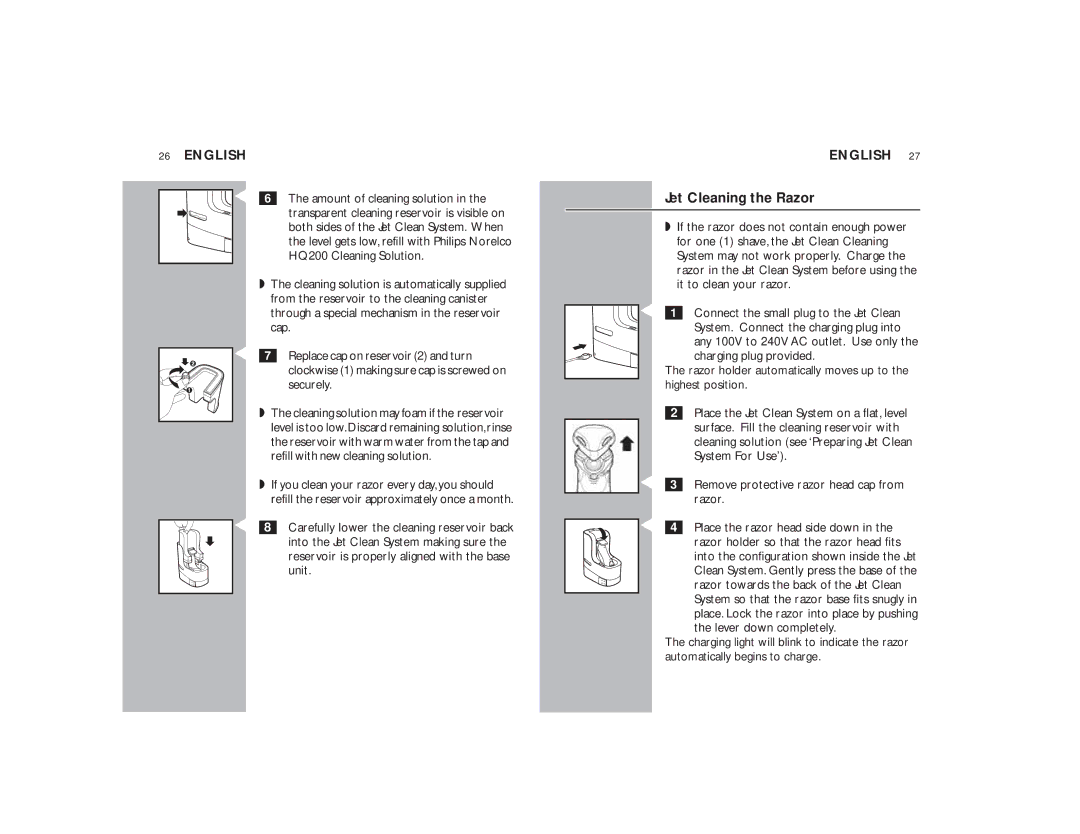 Philips 9170XLCC manual Jet Cleaning the Razor, Lever down completely 