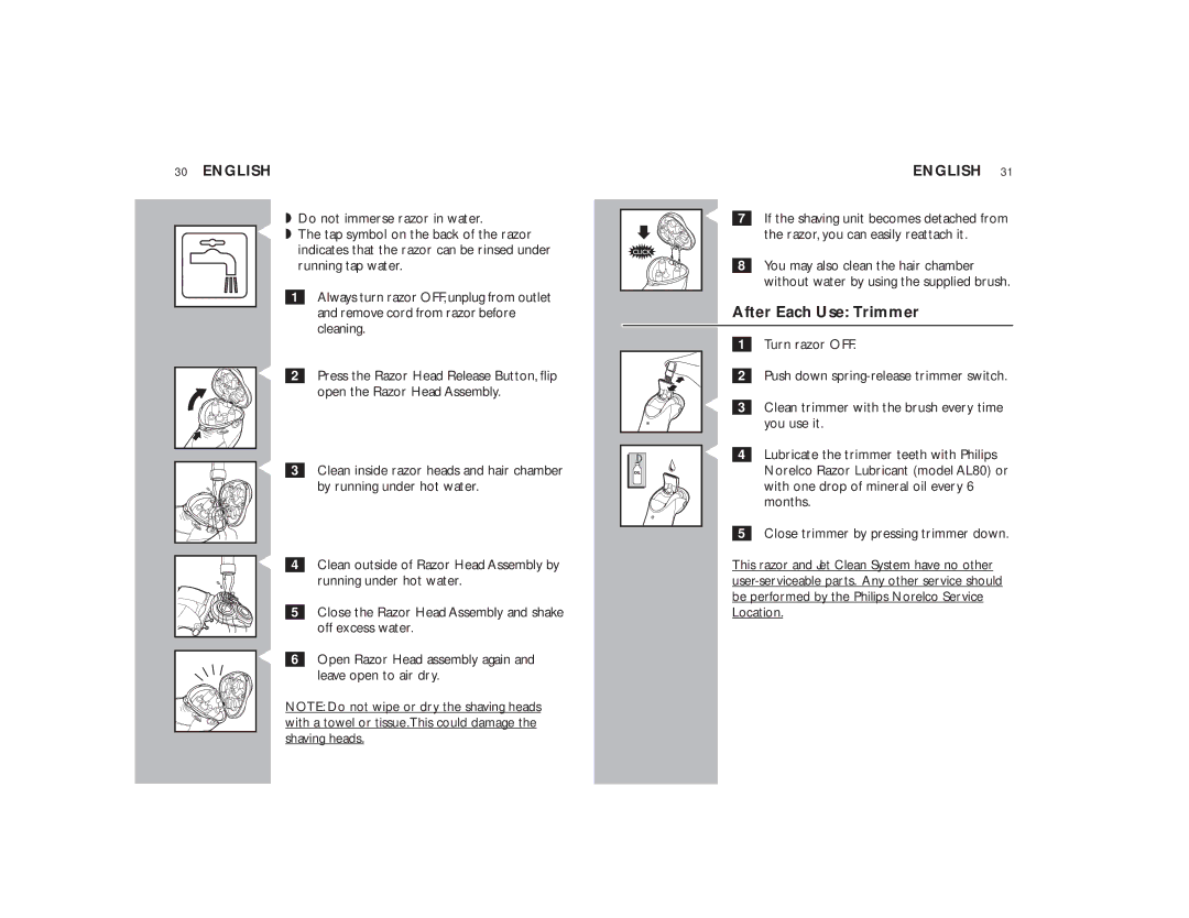 Philips 9170XLCC manual After Each Use Trimmer 