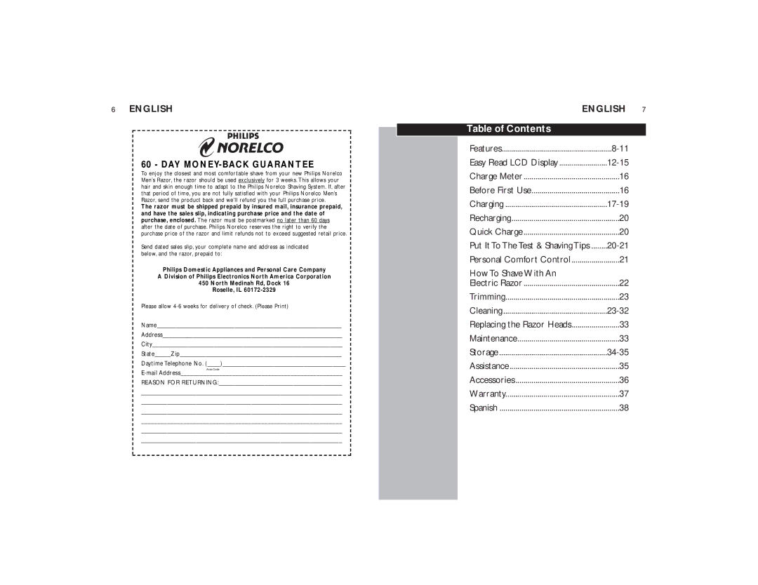 Philips 9170XLCC manual Table of Contents 